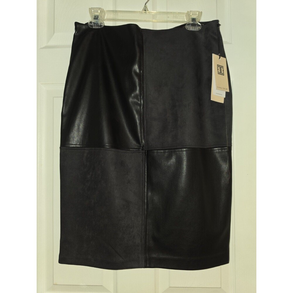Ivanka Trump Wonderland Block Pattern Skirt Women's 12 Black Vegan Leather New